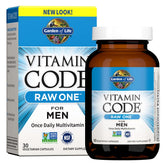 Garden of Life Vitamin Code RAW One for Men bottle for on-the-go daily vital nutrients.