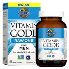 Garden of Life Vitamin Code RAW One for Men bottle for on-the-go daily vital nutrients.