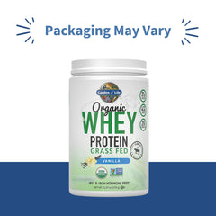 Garden of Life whey ingredients close-up showing organic grass-fed protein and BCAAs.