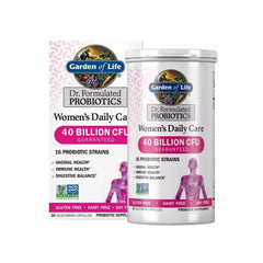 Garden of Life Women's Daily Care Probiotics capsules resting in a clear bottle for on-the-go use.
