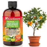 Gardenera citrus fertilizer bottle for indoor trees supports healthy foliage.