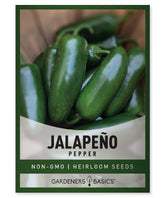Gardeners Basics jalapeno seed packaging features USA-grown heirloom seeds.