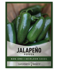 Gardeners Basics jalapeno seed packaging features USA-grown heirloom seeds.