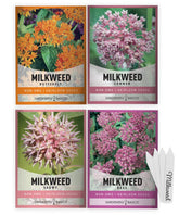 Gardeners Basics Milkweed Rose seeds packet for monarch-friendly pollinator gardens.