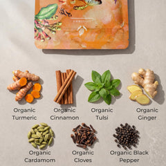 Gardenika loose leaf turmeric ginger tulsi tea ready to brew with inviting aroma