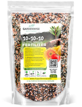 GardenWise 10-10-10 fertilizer granules for outdoor use promote balanced growth.