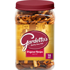 Gardetto's Original Snack Mix tub showing shareable crunch for gatherings