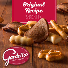 Salted pretzels and seasoned bits in Gardetto's mix