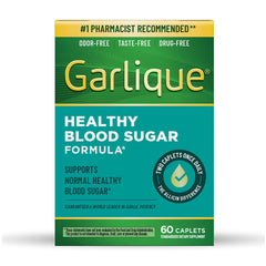 Garlique garlic extract bottle with 60 caplets supporting healthy blood sugar range.