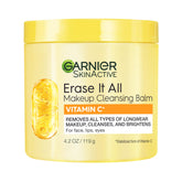 Garnier Erase It All Balm jar closeup showing makeup removal action