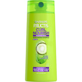 Garnier Fructis Curl Nourish Shampoo bottle front promoting defined curls.