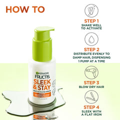 Garnier Fructis Sleek and Stay applied to damp hair for smooth strands
