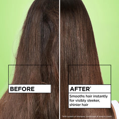 Garnier Fructis Sleek & Shine leave-in applied to damp hair for shine.