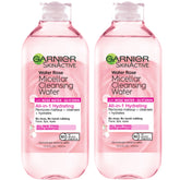 Garnier Micellar Water with Rose Water applying makeup removal gently.