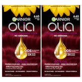 Garnier Olia 6.65 Intense Red application with ammonia-free formula.