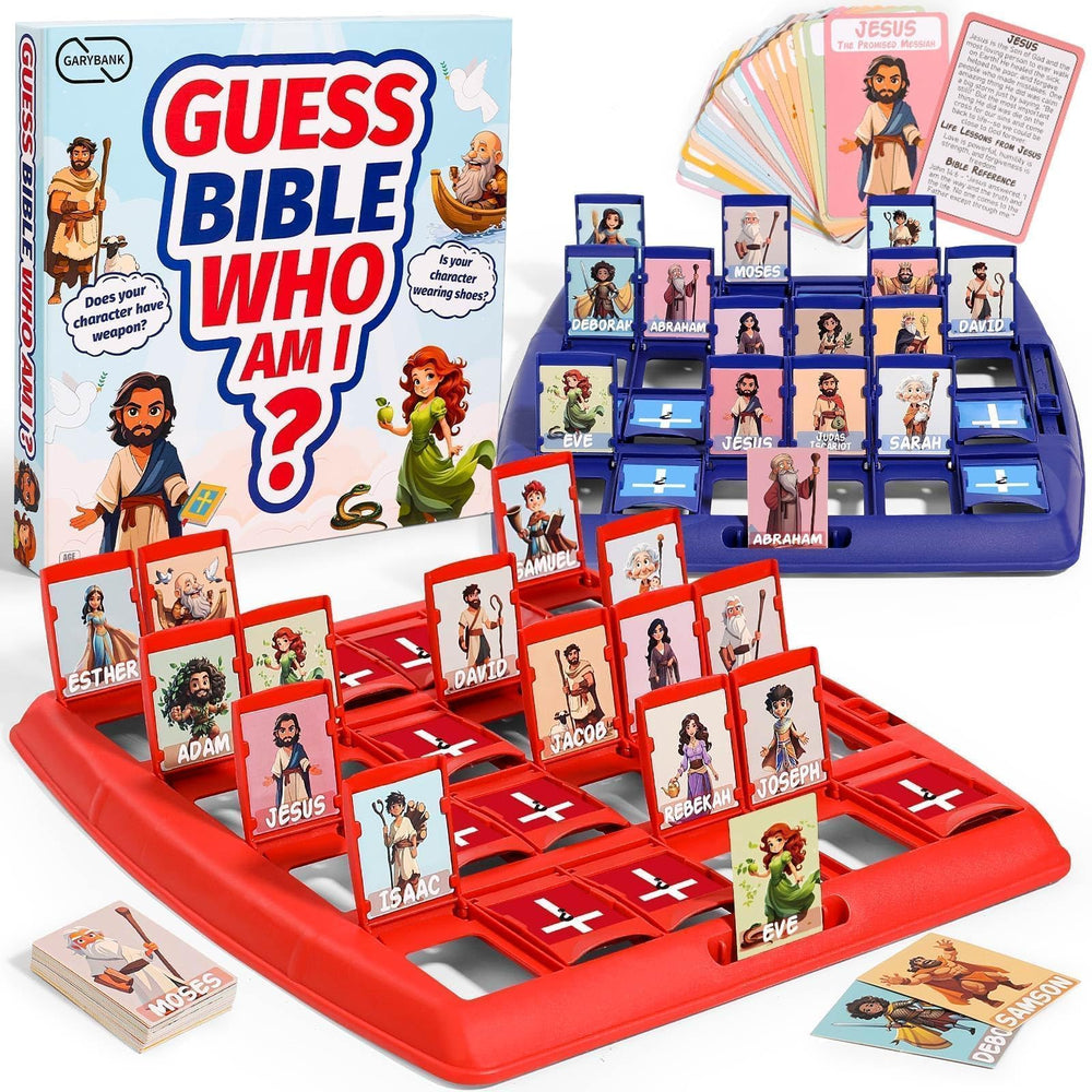 Garybank Guess Bible board game characters enhance family Bible study with engaging clues