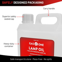 Gas One paraffin oil promotes clean burns with minimal mess during refills