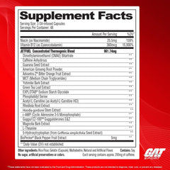 GAT SPORT JetFuel Original bottle back view shows supplement facts for informed use