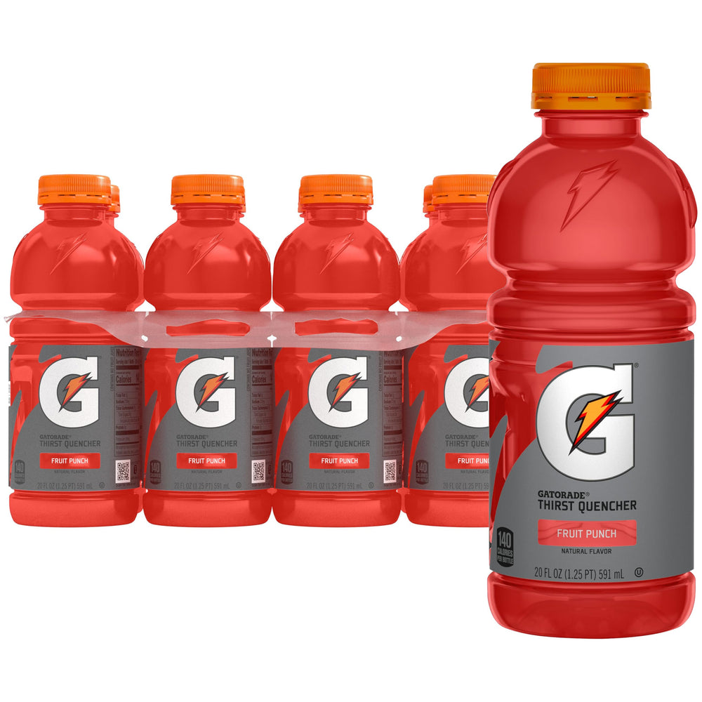 Gatorade Fruit Punch 20 oz bottle ready for hydration during workouts.