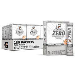 Gatorade G Zero Glacier Cherry packet closeup for quick hydration on the go