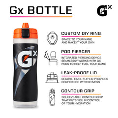 Gatorade Gx bottle flip cap for quick, spill-free refills during practice.