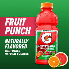 Gatorade Lower Sugar Fruit Punch six-pack display for easy hydration on the go