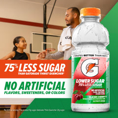 Gatorade Lower Sugar Lemonade label close-up, no artificial flavors or colors.