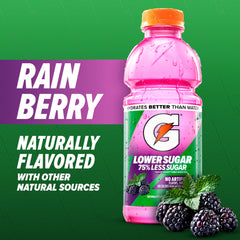 Gatorade Lower Sugar Rain Berry being poured into a glass after training.