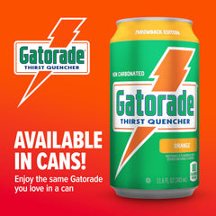 Gatorade Thirst Quencher orange can on shelf for electrolyte replenishment during activity