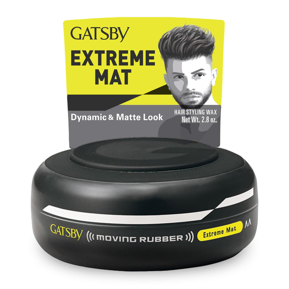 Gatsby Moving Rubber Extreme Matte Wax 80g bottle with strong hold for restyling.