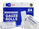 Gauze Care pack of 24 rolls keeps dressings in place for home first aid.