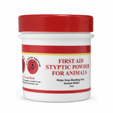 GBS Styptic Powder bottle closeup for quick bleeding control