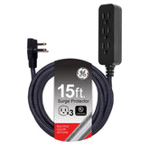 GE Pro 3-Outlet Extension Braided Cord—durable braided cord for organized outlets and style.