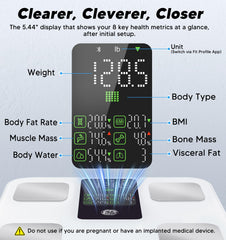 GE Smart Scale displays BMI and body fat readings for trends