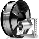 Geeetech Silk PLA spool in metallic silver showing glossy finish for 3D prints