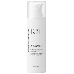 Geek & Gorgeous A-Game bottle close-up with silky serum texture for smoother skin.