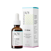 Geek & Gorgeous C-Glow bottle close-up showing antioxidant protection and lightweight serum.