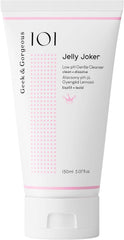 Geek & Gorgeous Jelly Joker bottle pour shows gentle, non-foaming cleansing for makeup removal.