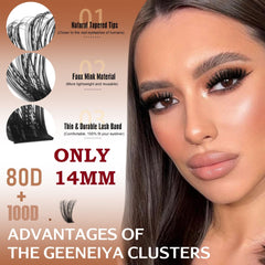 Geeneiya 14mm volume lash clusters showing cluster details
