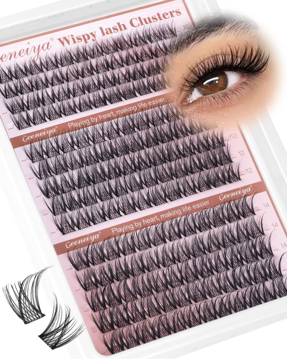Geeneiya natural lash clusters with C curl for a subtle, natural day-to-night look.