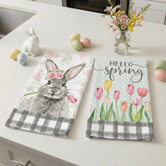 Geeory Easter towels with black buffalo plaid add cozy farmhouse style to daily tasks.
