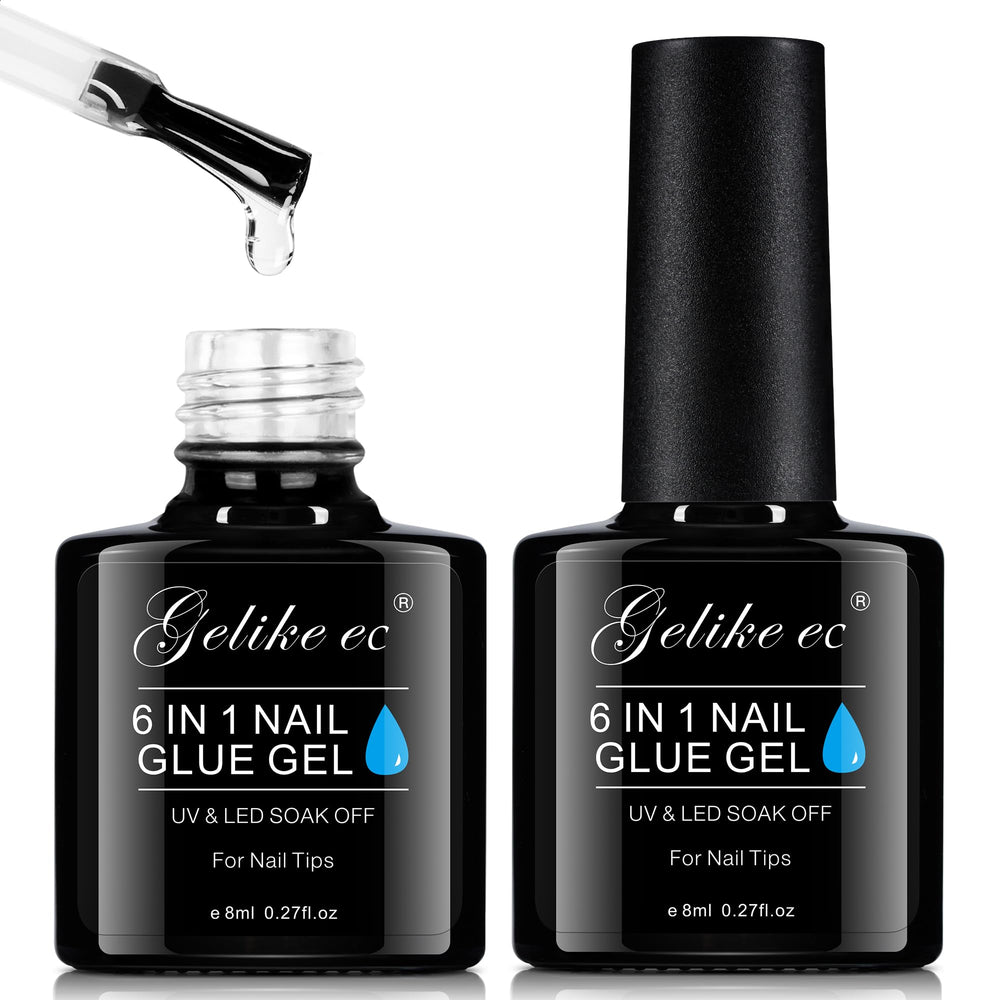 Gelike EC 6 in 1 nail glue gel bottle showing secure hold and quick cure