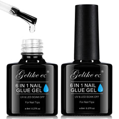 Gelike EC 6 in 1 nail glue gel bottle showing secure hold and quick cure