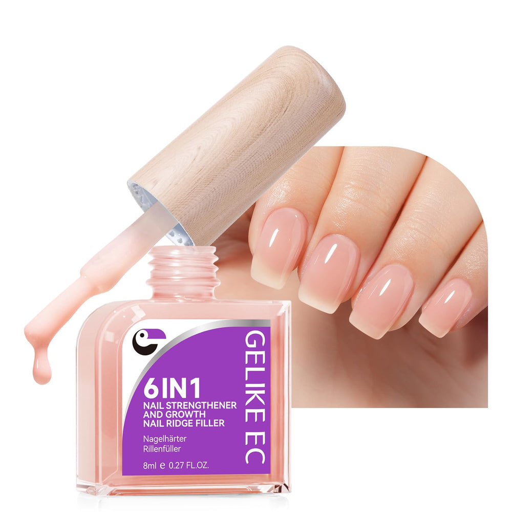 Gelike EC Nail Growth Strengthener Nude Blush bottle front for a strong, glossy finish.