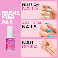 GEL PARTY dries clear to maintain a natural look on tips.