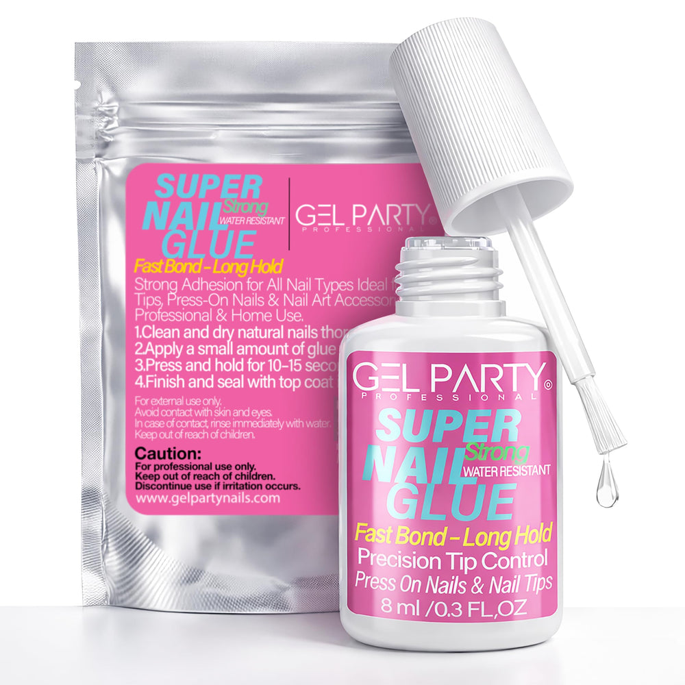 GEL PARTY precision brush application for even glue distribution and strong adhesion.
