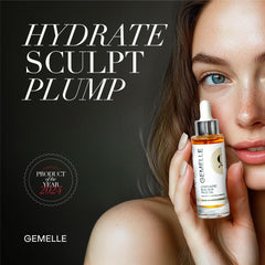 Gemelle glide-friendly bottle texture shows lightweight, quick-absorbing oil for facial tools.