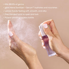 Gemi Solenne micro-mist texture close-up highlights residue-free, silky skin.
