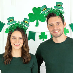 Generic glitter headband featuring shamrock accents for cosplay or events.