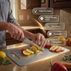 Generic stainless steel cutting board 13x9 set keeps knives safe with anti-slip brushed finish.